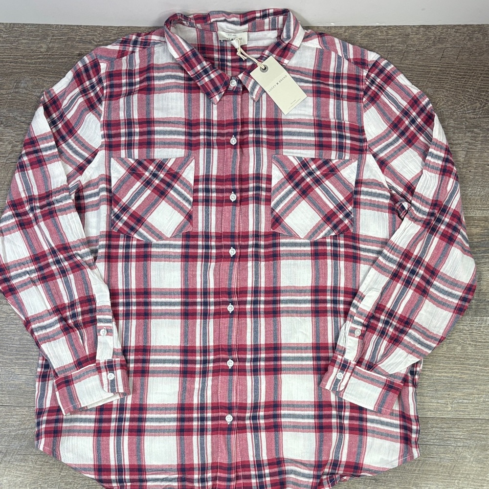 Lucky Brand Plaid Button-Down Shirt – Women’s XL/TG – Red, White & Blue – NWT